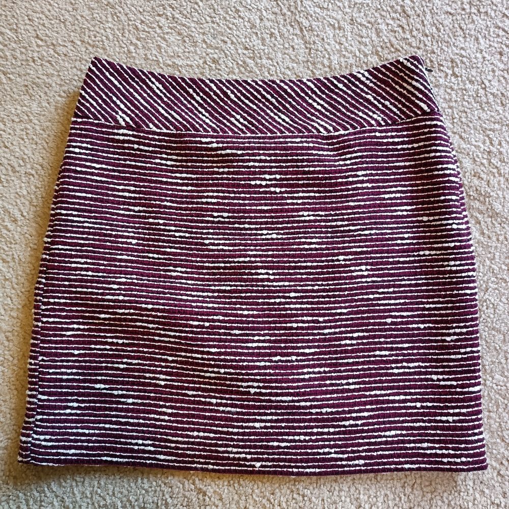 LOFT Burgundy and White Striped Mini Skirt
